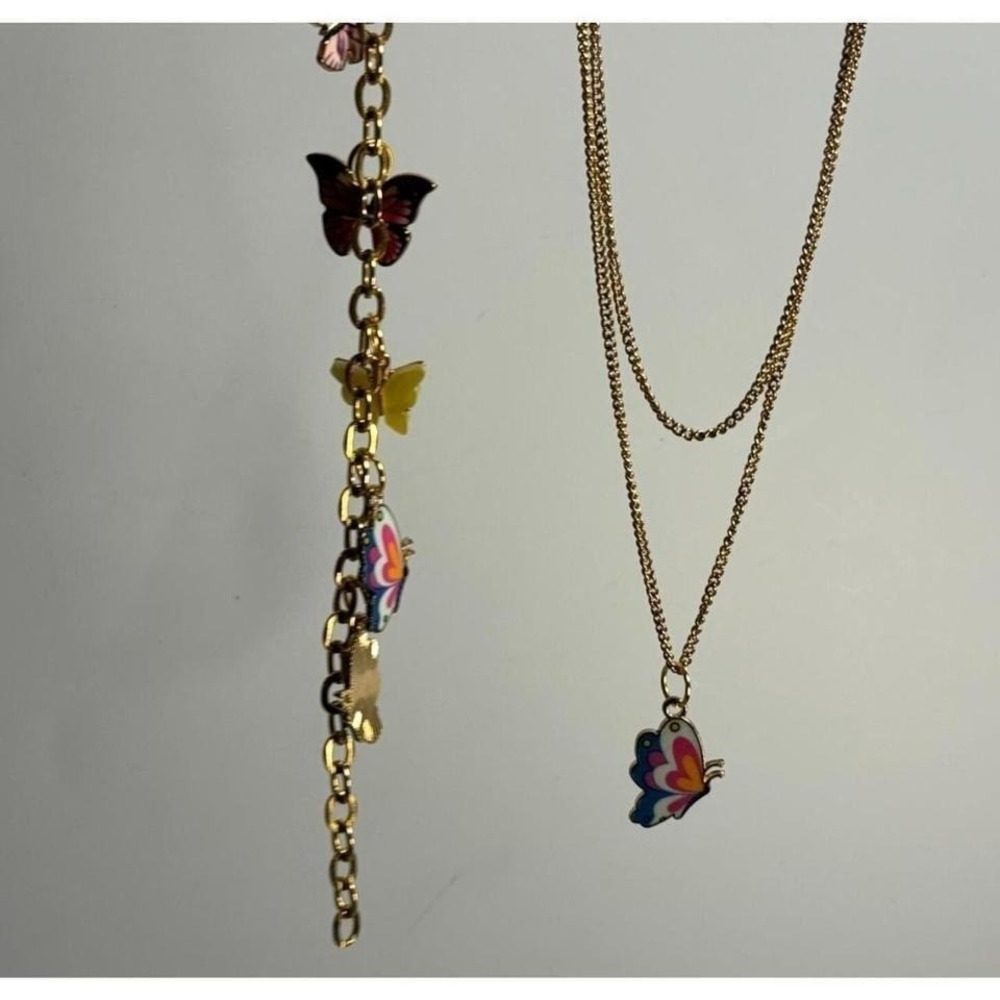 Butterfly Charm Bracelet and Necklace Gold Tone Fun Retro Novelty